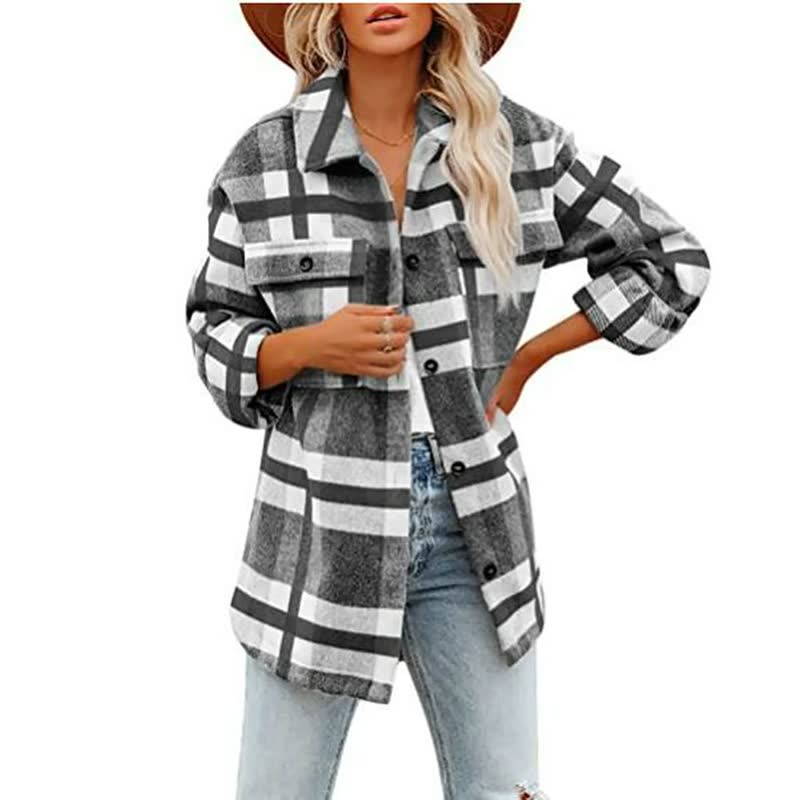 Women's lightweight plaid cotton blend blouse, straight cut, breathable spring style with elegant contemporary finish