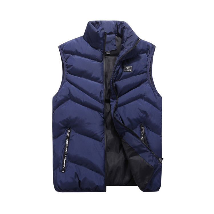 Men's zip-up vest with vertical seams, structured slim fit, and convenient side pockets