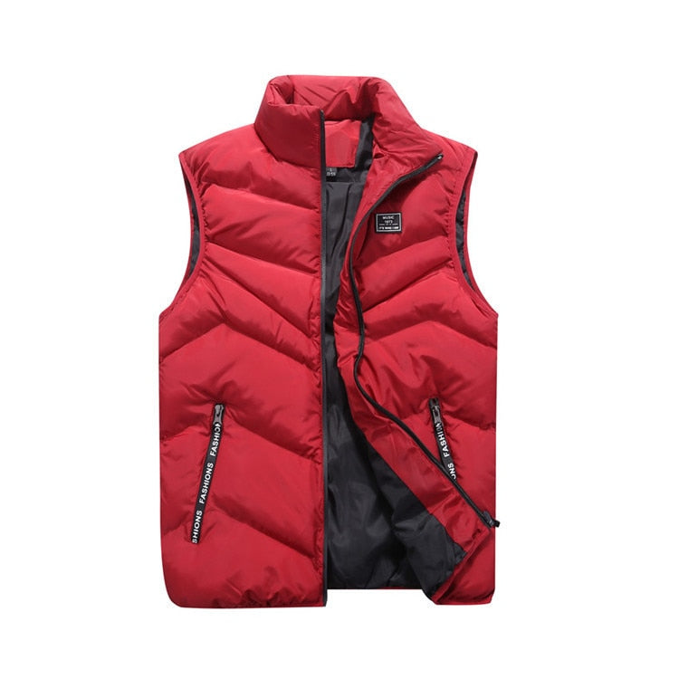 Men's zip-up vest with vertical seams, structured slim fit, multiple pockets for versatile layering