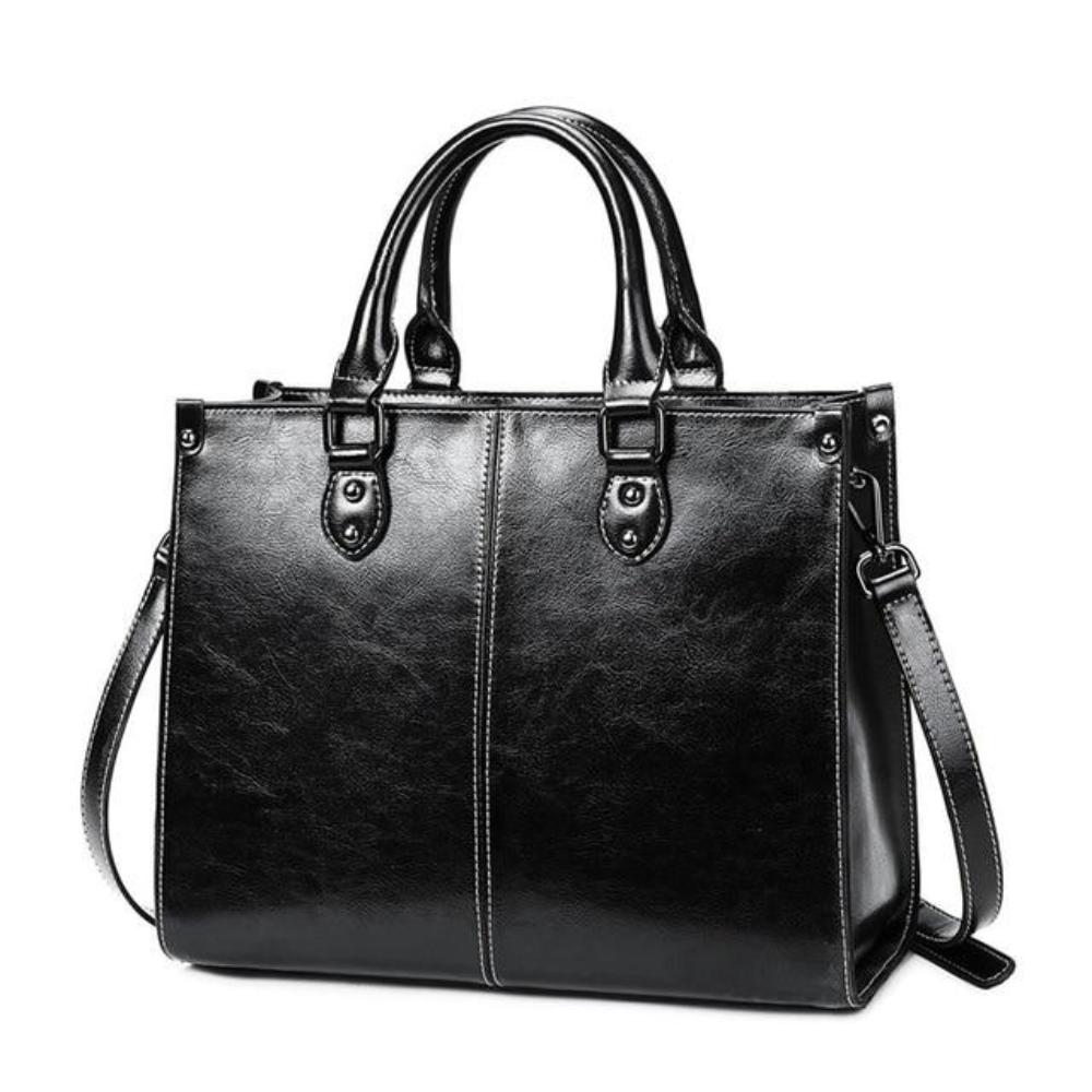 Sally structured faux leather handbag with top handles and detachable strap, polished silhouette