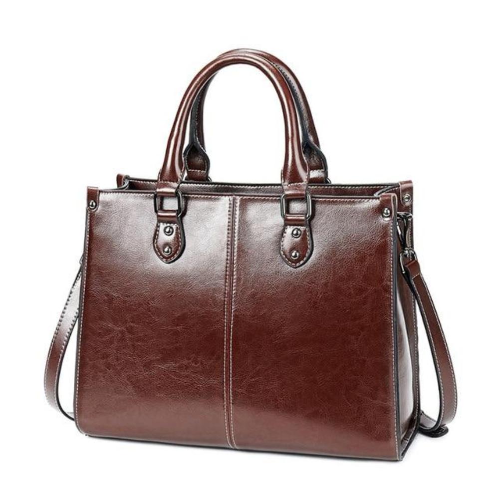 Sally structured faux leather handbag with top handles and detachable strap, polished silhouette