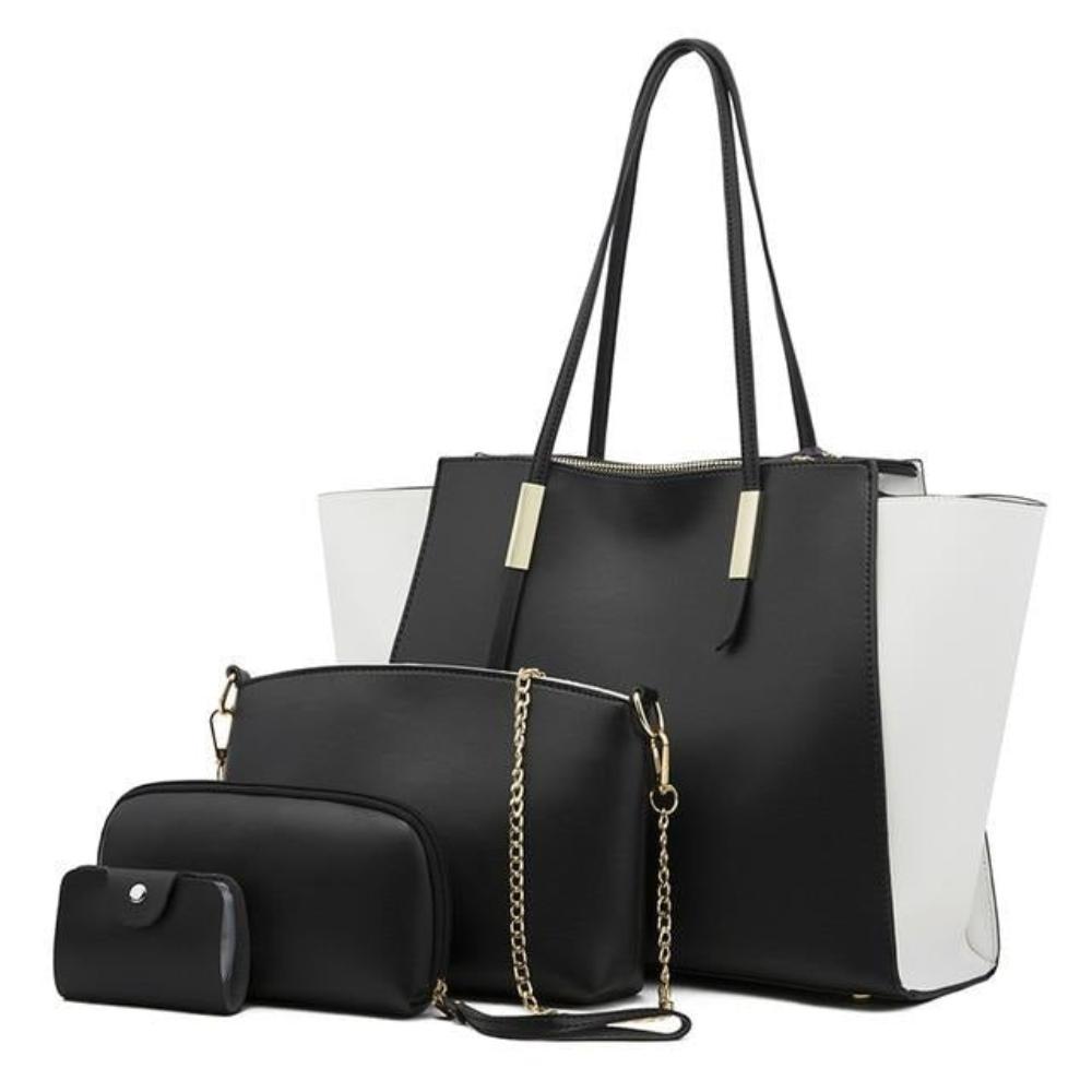 Amy four-piece vegan leather tote bag set with crossbody clutch and key pouch for women