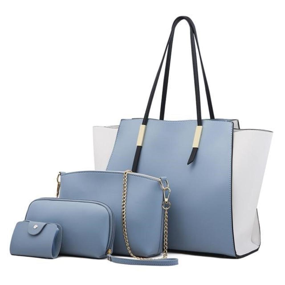 Amy four-piece vegan leather tote bag set with crossbody clutch and key pouch for women