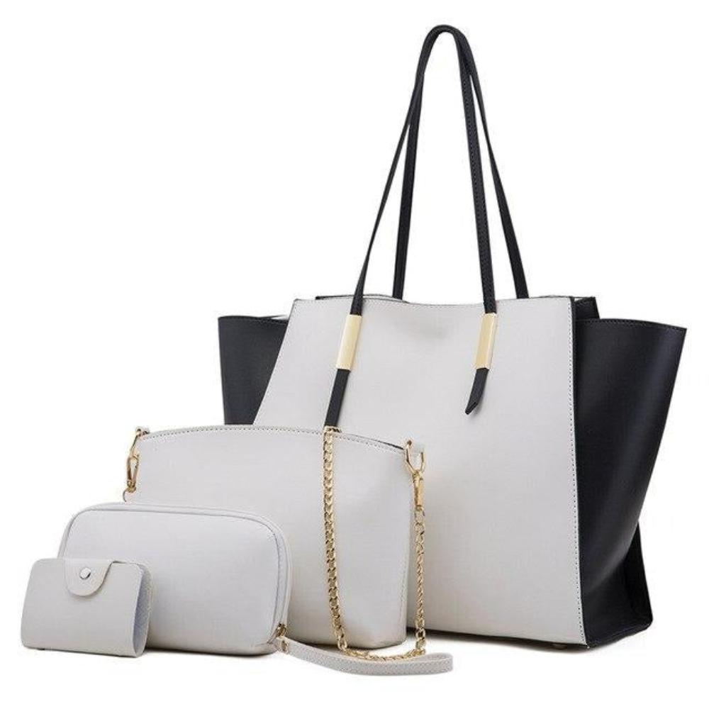 Amy four-piece vegan leather tote bag set with crossbody clutch and key pouch for women