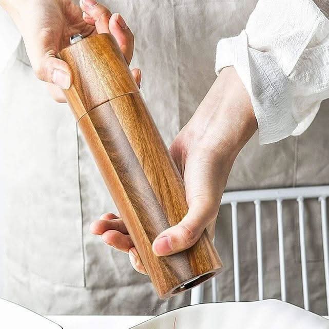 Acacia wood salt and pepper grinder set with stainless steel lids adjustable grind rustic kitchen duo