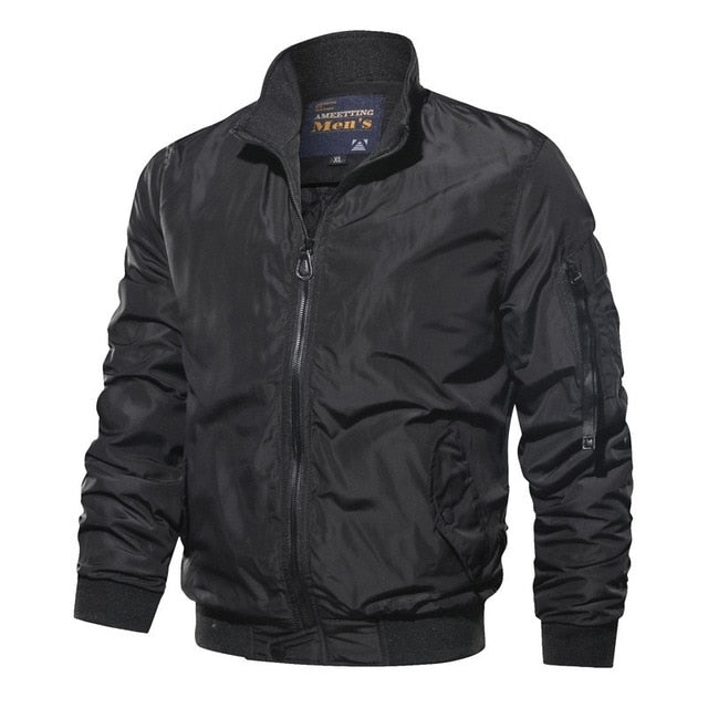 Men's lightweight cotton bomber jacket relaxed boxy fit wind-resistant zipper closure urban style