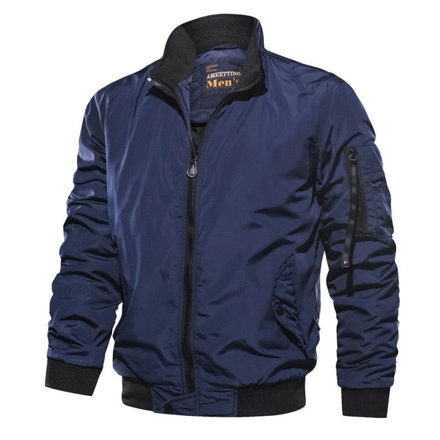 Men's lightweight cotton bomber jacket relaxed boxy fit wind-resistant zip-up urban everyday layer