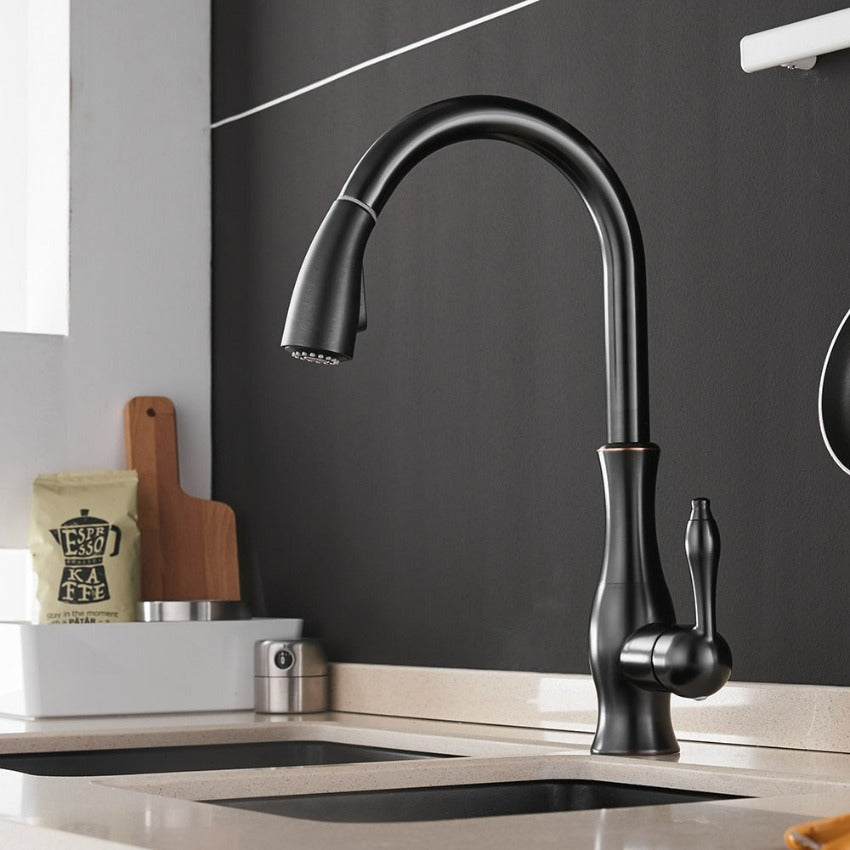 Anton pull-out kitchen faucet stainless steel finish with extendable spray head for home cooks