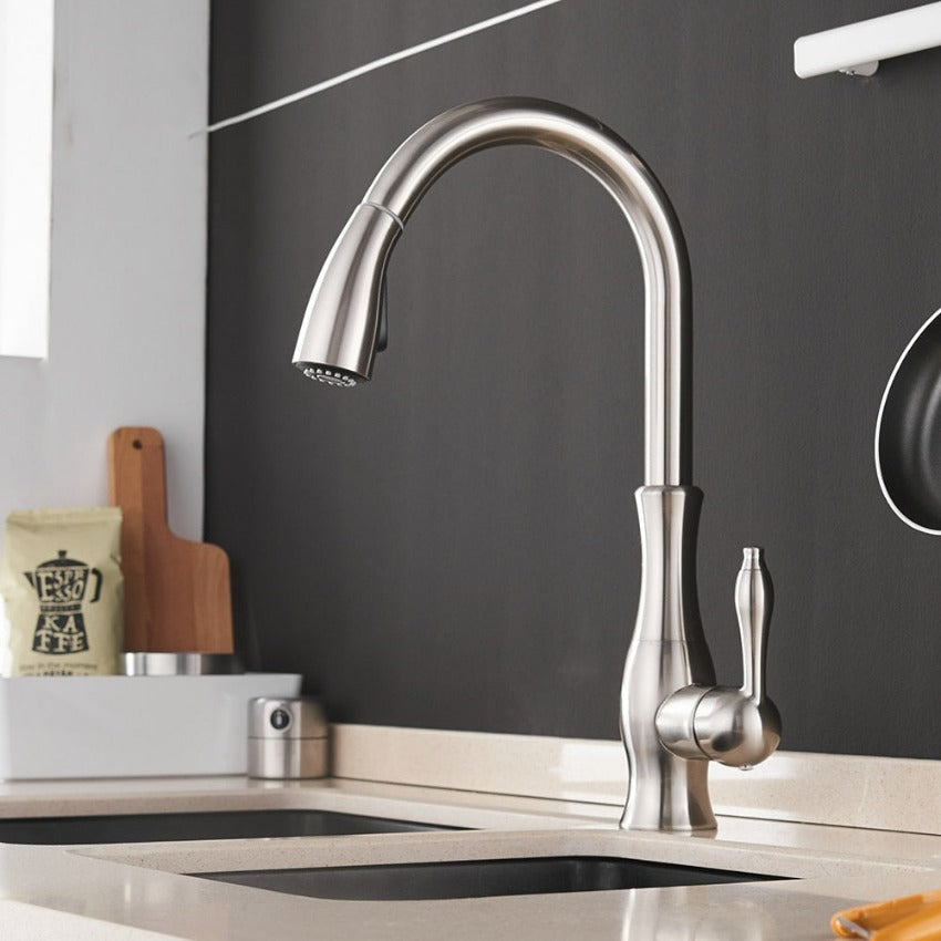 Anton pull-out kitchen faucet stainless steel finish extendable spray head modern home cook design