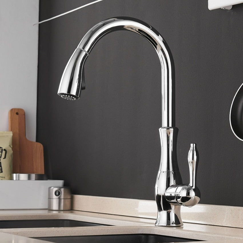 Anton pull-out kitchen faucet stainless steel finish extendable spray head modern design for home cooks