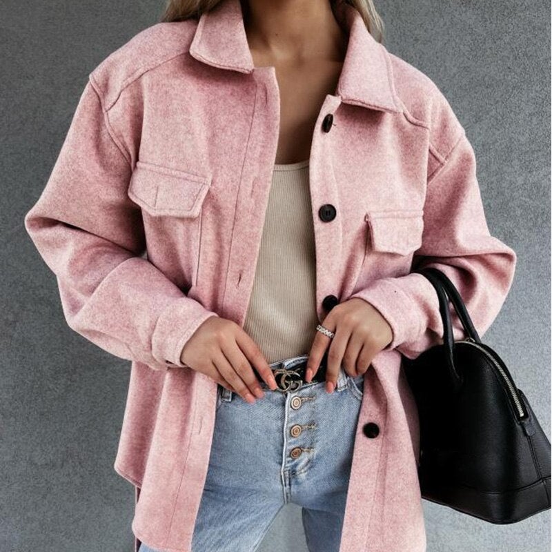 Timeless shirt jacket in classic tones, tailored smart-casual cut with elegant buttons and dual chest pockets