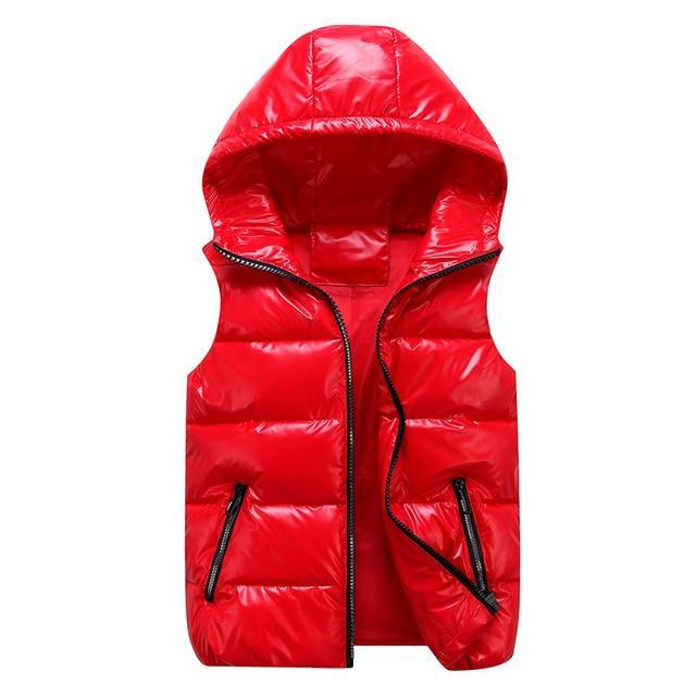 Men's quilted sleeveless vest in neutral tone, relaxed fit with attached high-neck hood for layering