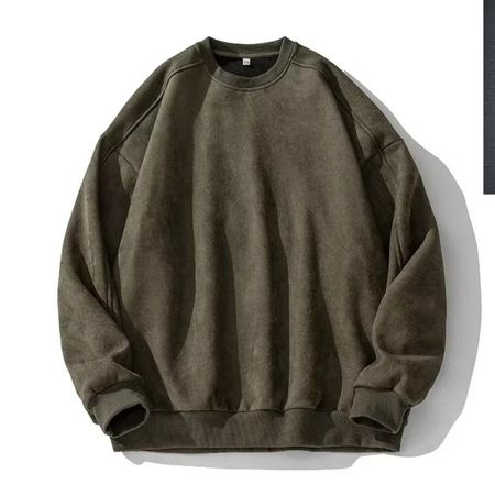 Men's faux suede oversized pullover sweatshirt, relaxed vintage fit with velvety texture