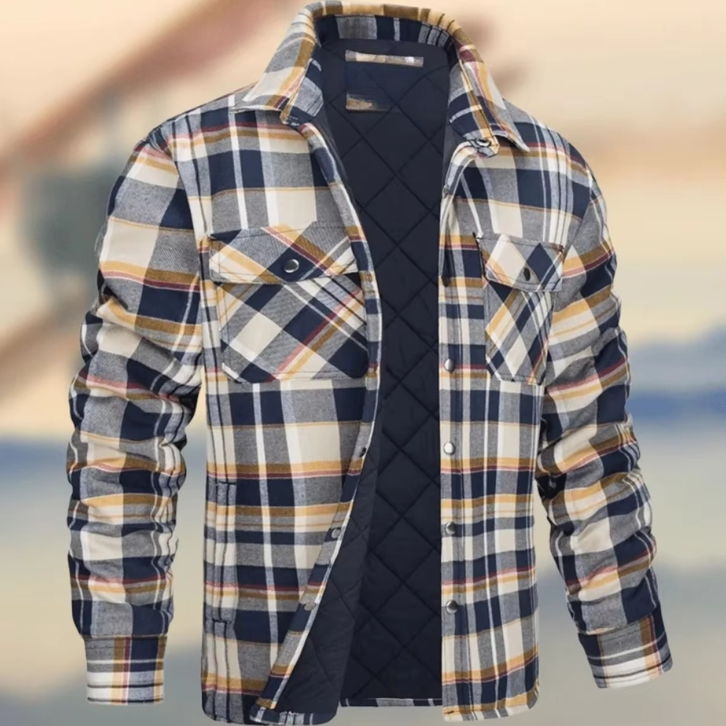 Men's thick cotton plaid jacket winter warm outerwear modern silhouette for outdoor adventures