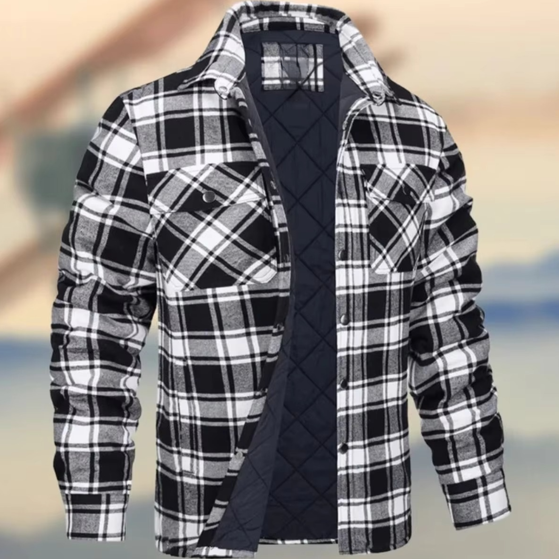 Men's thick cotton plaid jacket winter outerwear warm modern silhouette for outdoor adventures