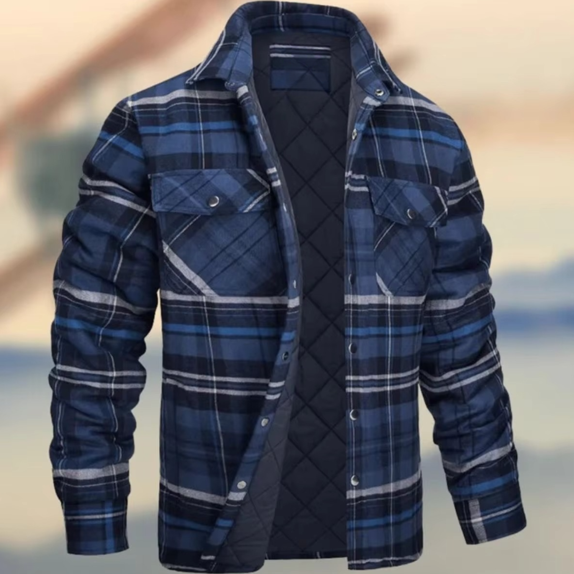 Men's thick cotton plaid jacket warm winter outerwear with soft inner lining for outdoor adventures