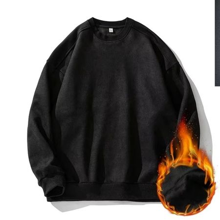 Men's faux suede oversized pullover sweatshirt in neutral tone, relaxed O-neck vintage silhouette