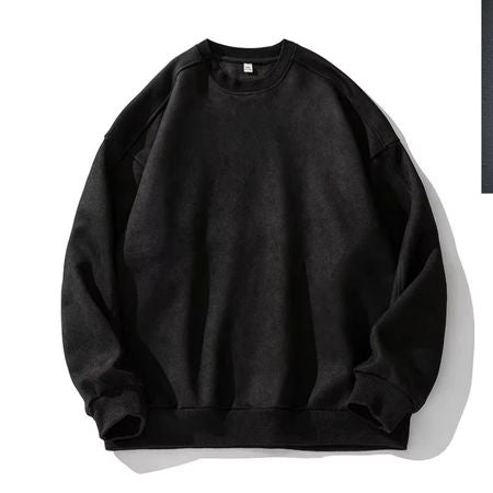 Men's faux suede oversized pullover sweatshirt relaxed fit with velvety texture for fall winter