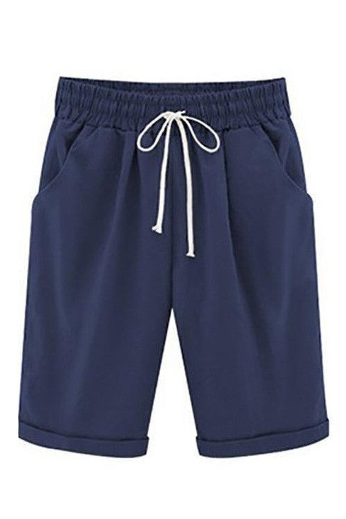Women's relaxed-fit cotton shorts with adjustable drawstring waistband and functional side pockets