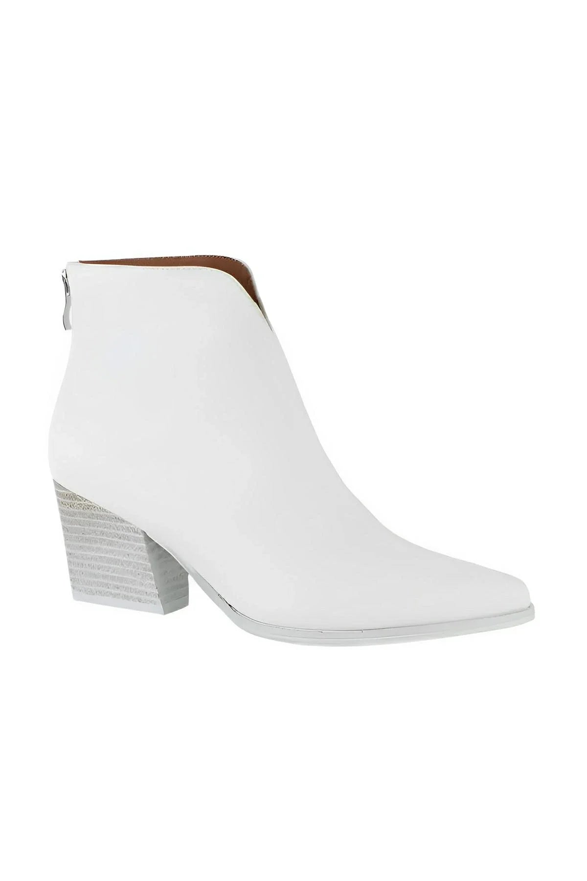 Women's black PU leather ankle boots block mid heel pointed toe back zipper sleek finish