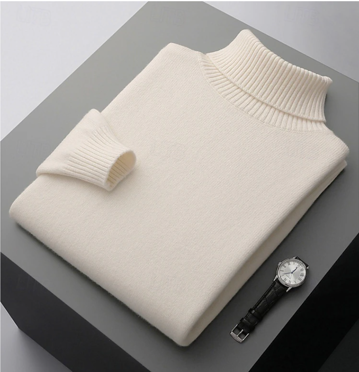 Men's merino wool ribbed turtleneck sweater classic tailored fit with luxurious soft handfeel