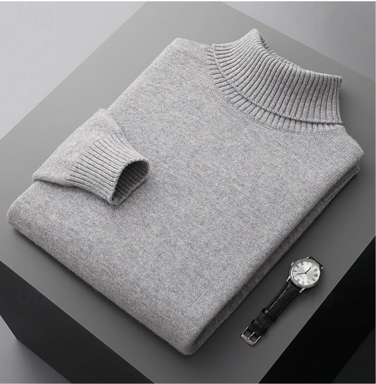 Men's merino wool ribbed turtleneck sweater classic fit soft luxurious knit for autumn winter