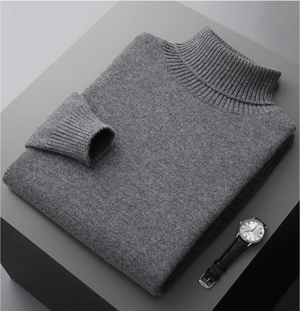 Men's merino wool ribbed turtleneck sweater classic tailored fit soft luxurious natural warmth