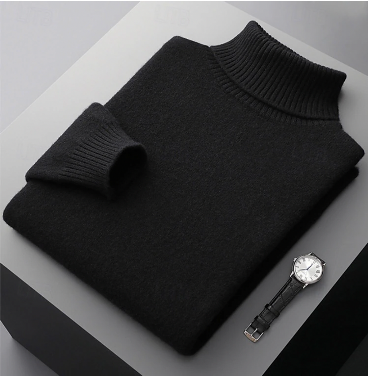 Men's merino wool ribbed turtleneck sweater classic tailored fit soft luxurious autumn winter warmth