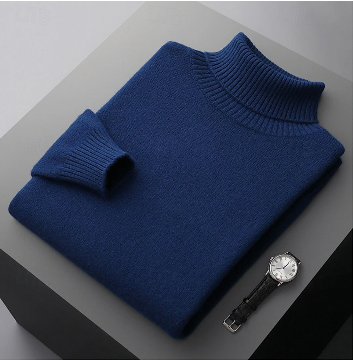 Men's merino wool ribbed turtleneck sweater classic tailored fit soft luxurious knit