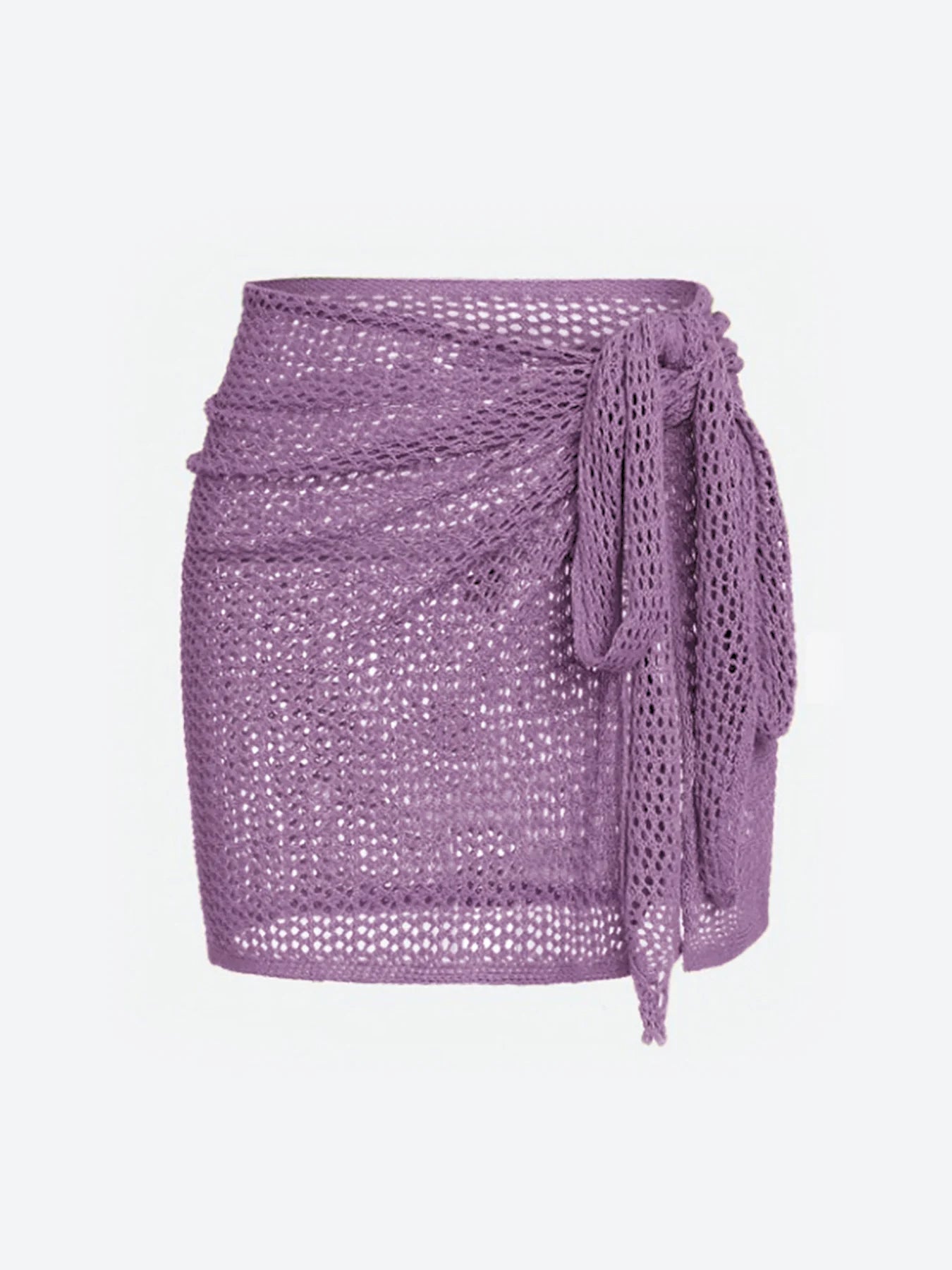 Women's sheer open-knit mesh cover-up skirt in neutral with adjustable tie waist for beachwear