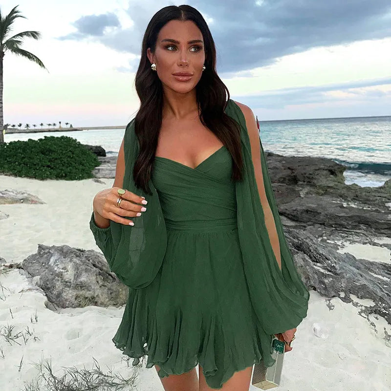 Charlotte white mini dress long sleeve puff shoulders flattering silhouette lightweight summer daywear
