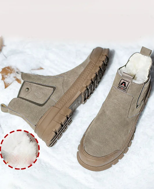 Men's Amir plush-lined boots in neutral tones, cozy cold-weather style with non-slip sole