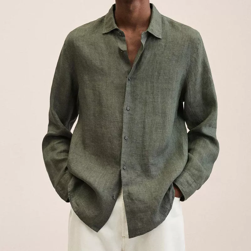 Men's casual linen shirt Noah natural tone spread collar breathable everyday fresh elegant cut