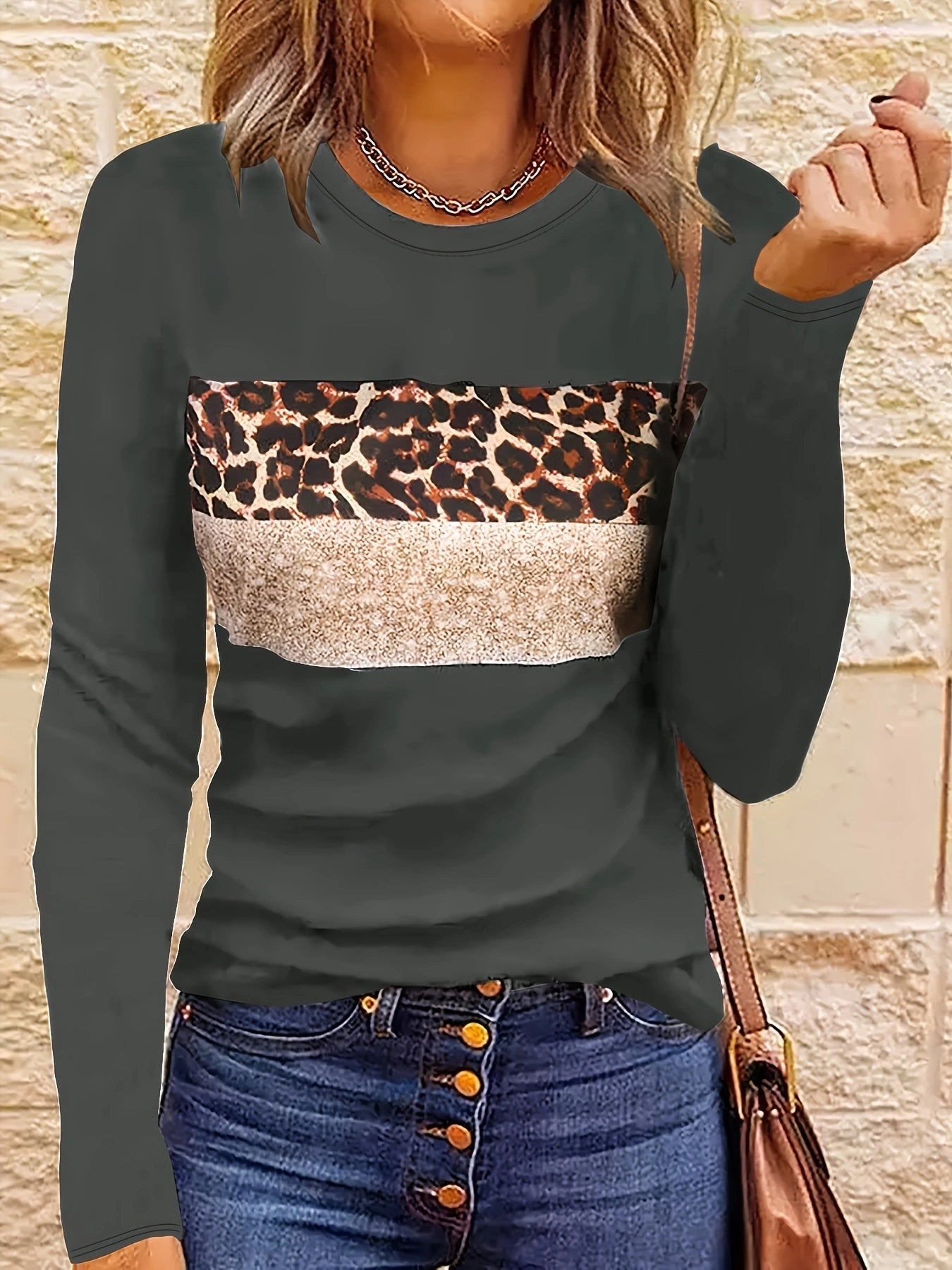 Women's leopard print long sleeve shirt, versatile all-season statement blouse with classic pattern
