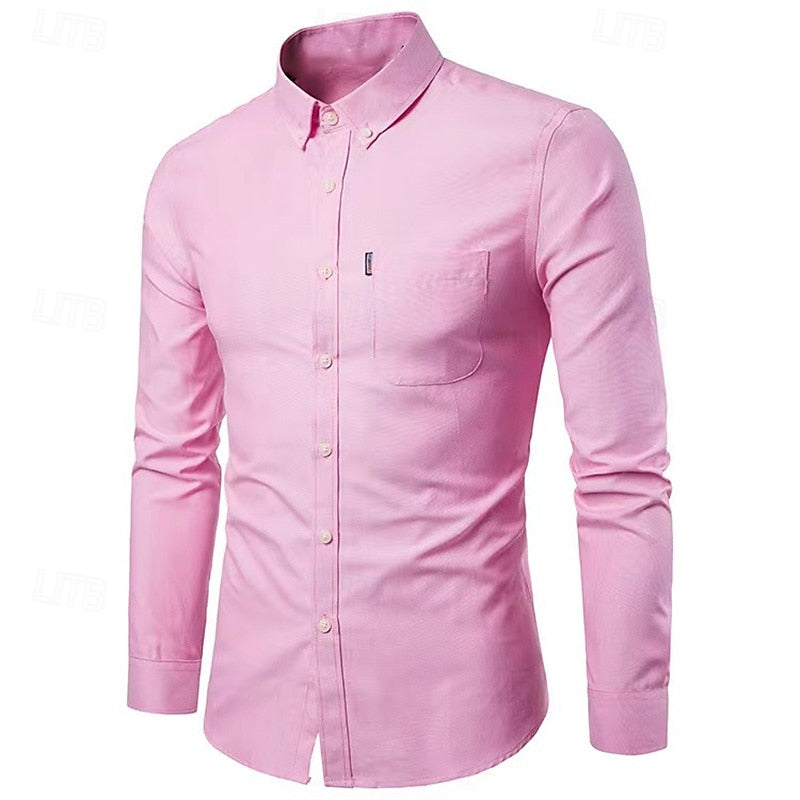 Men's casual blue button-down shirt relaxed fit with chest pocket for everyday wear