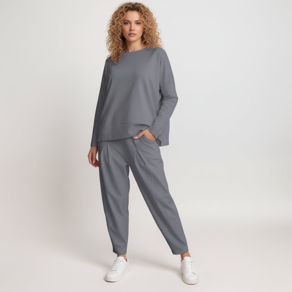 Women's two-piece lounge set relaxed fit long sleeve coordinated casual comfort outfit