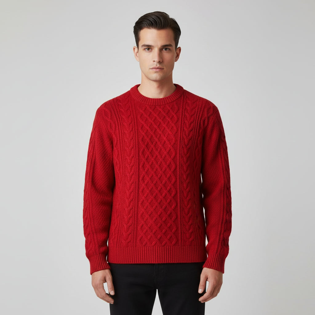 Men's cable knit crewneck sweater relaxed fit with ribbed details classic textured everyday essential