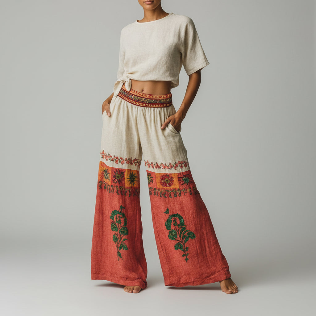 Women's boho chic wide leg drawstring pants high waist relaxed flowy silhouette casual everyday