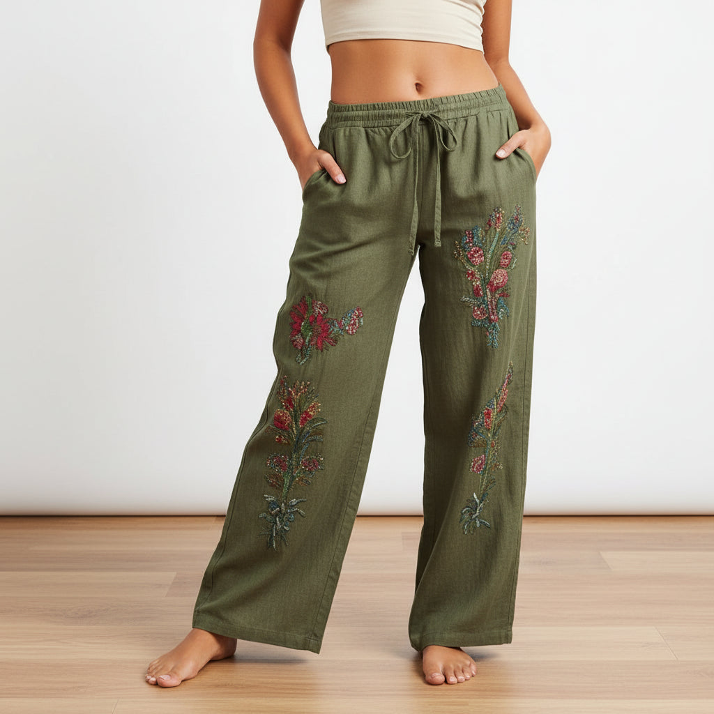 Women's boho chic wide leg drawstring pants high waist relaxed flowy silhouette casual everyday