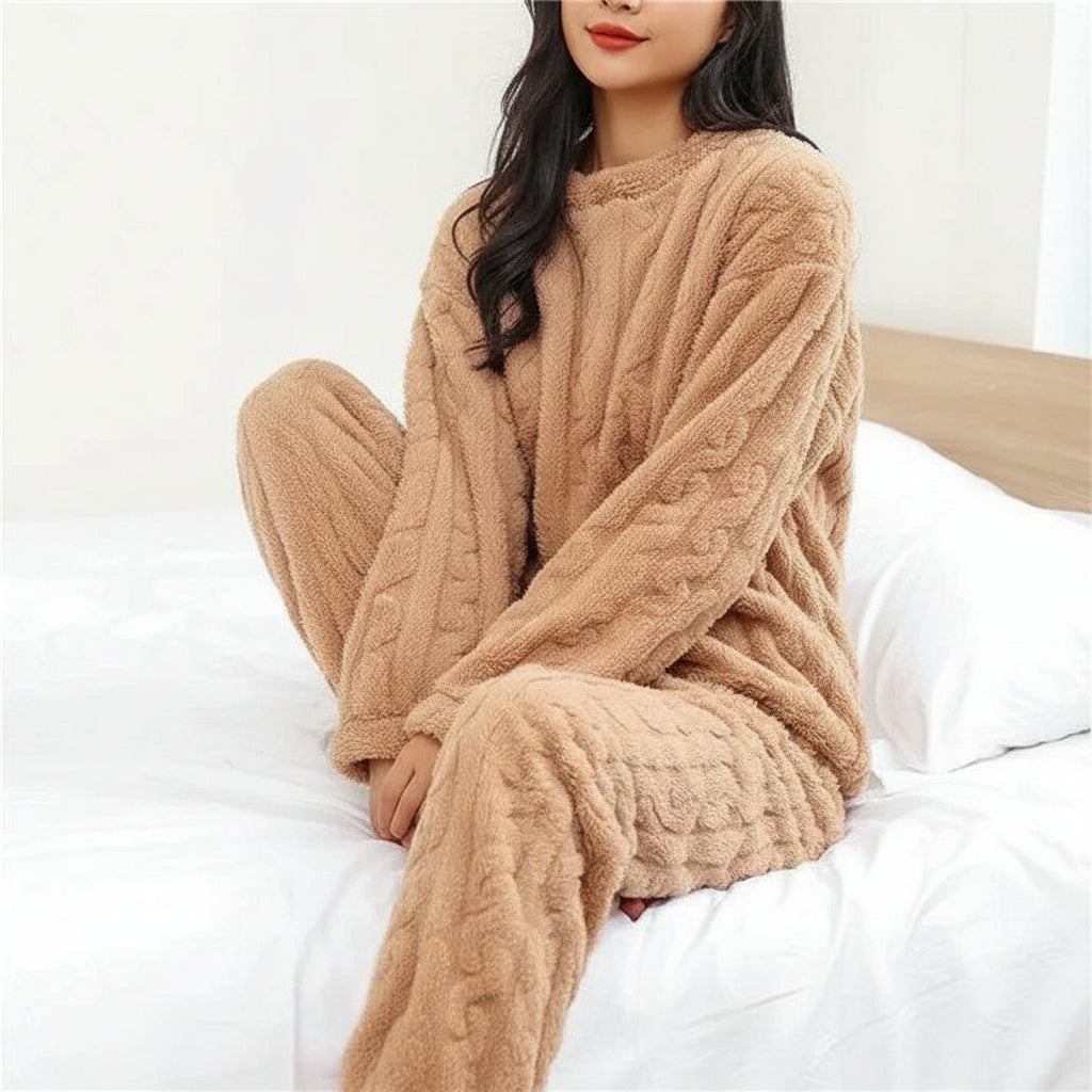 Women's long sleeve relaxed fit pajama set cozy nightwear coordinated loungewear for sleep