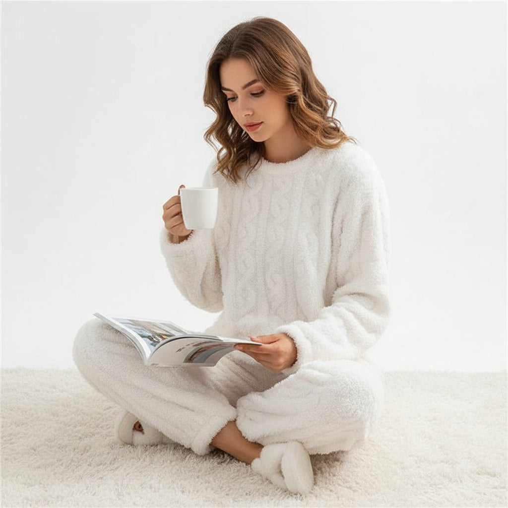 Women's long sleeve relaxed fit pajama set cozy coordinated nightwear for sleep and lounging
