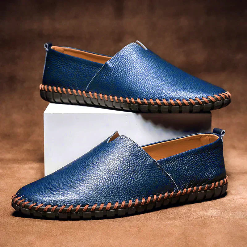 Men's brown genuine leather handcrafted loafers with timeless silhouette and premium dressy finish