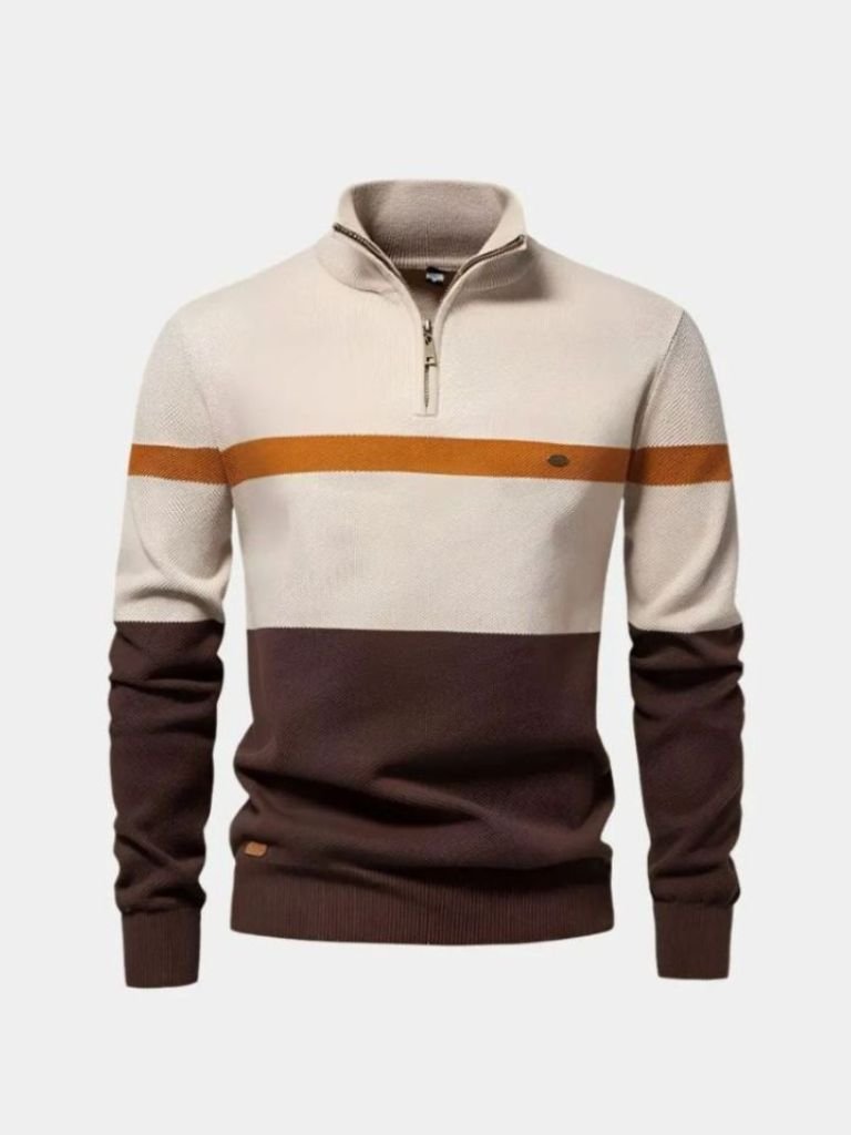 Men's colorblock quarter-zip sweater soft knit warm casual ribbed cuffs everyday comfort
