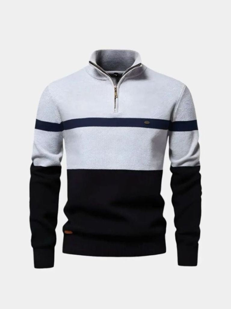 Men's colorblock quarter-zip sweater soft knit warm casual ribbed cuffs everyday comfort