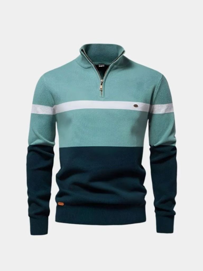 Men's colorblock quarter-zip sweater soft knit warm casual ribbed cuffs everyday comfort