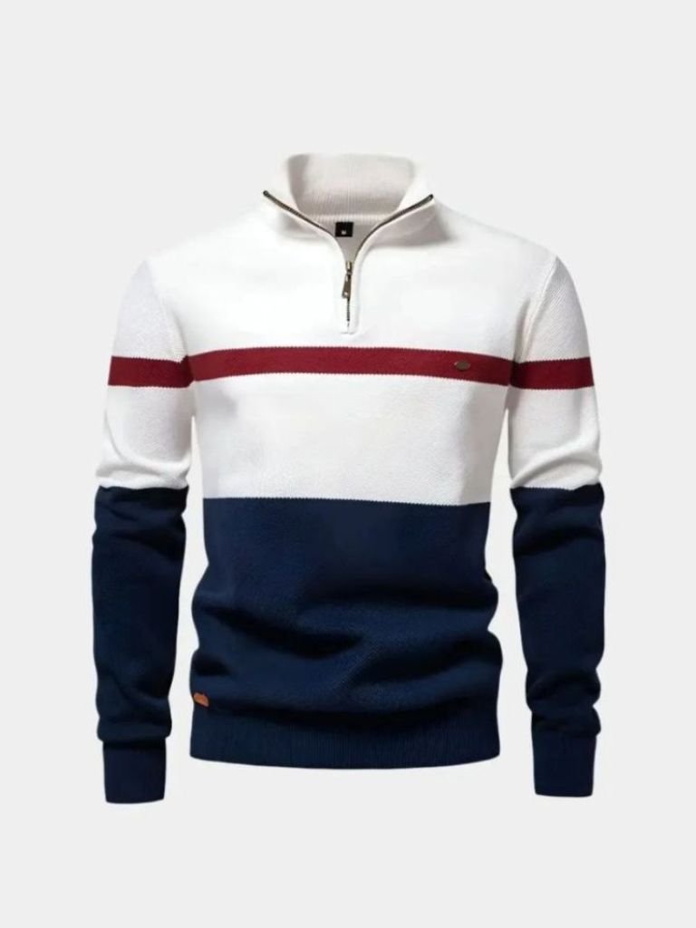 Men's colorblock quarter-zip sweater soft knit warm casual ribbed cuffs everyday comfort