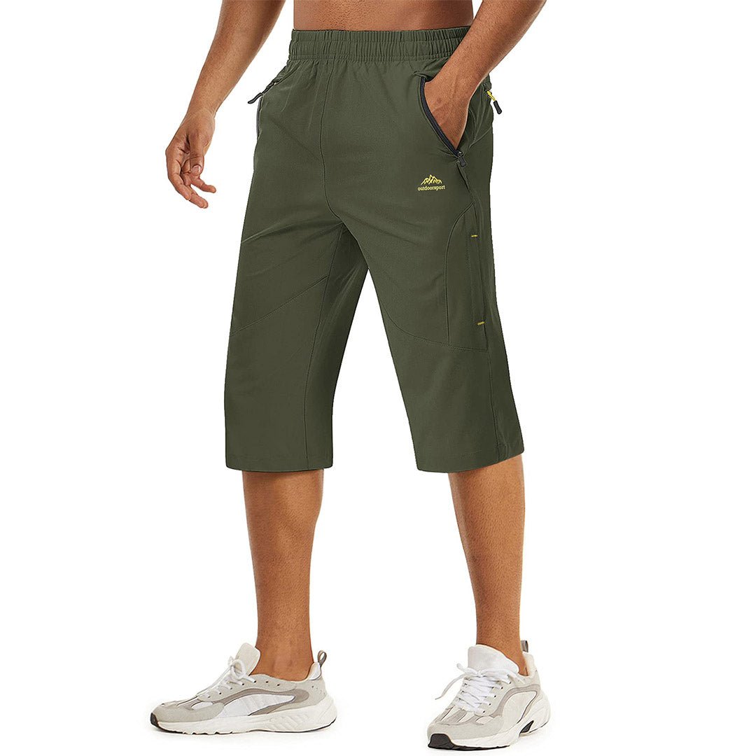 Men's gray capri shorts below-knee quick-dry stretch fabric UV protection for running training