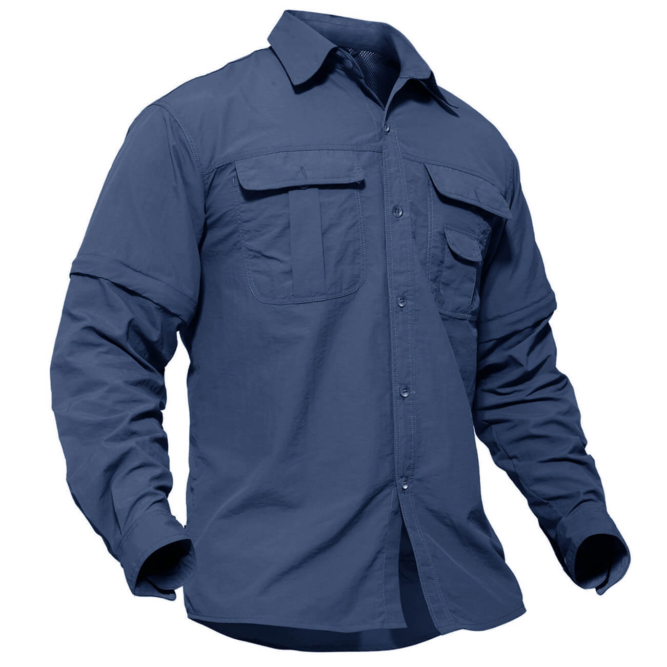 Men's convertible nylon outdoor shirt long-to-short sleeve UV protection quick-dry breathable