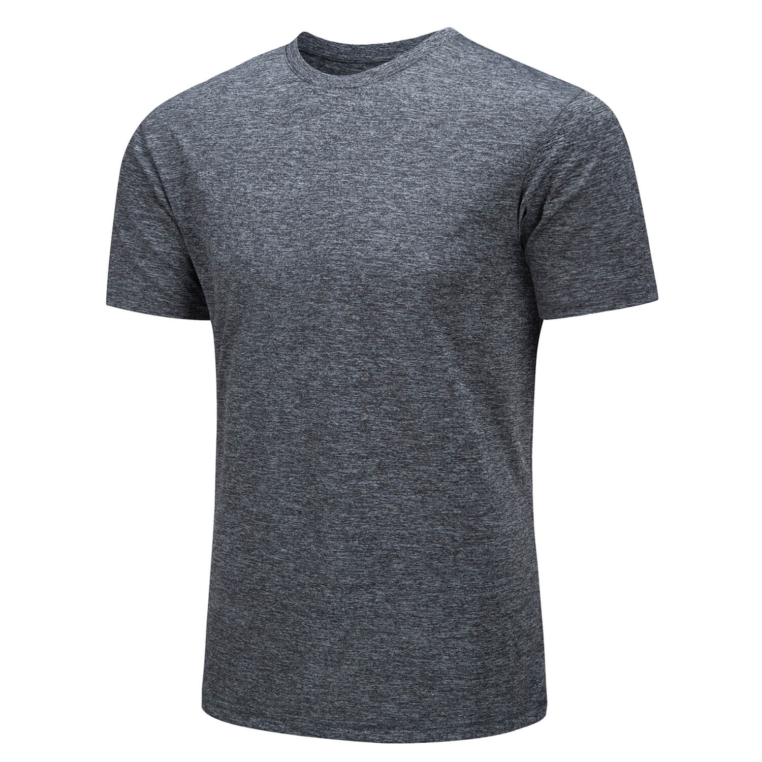 Men's solid quick-dry round neck performance tee, lightweight breathable polyester for outdoor activities