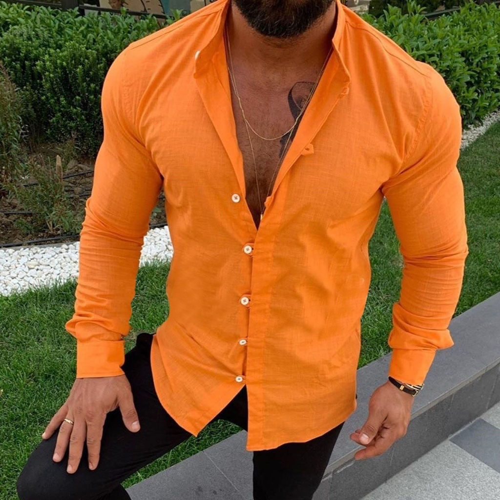 Men's white linen shirt elegant slim fit breathable plain fabric timeless style